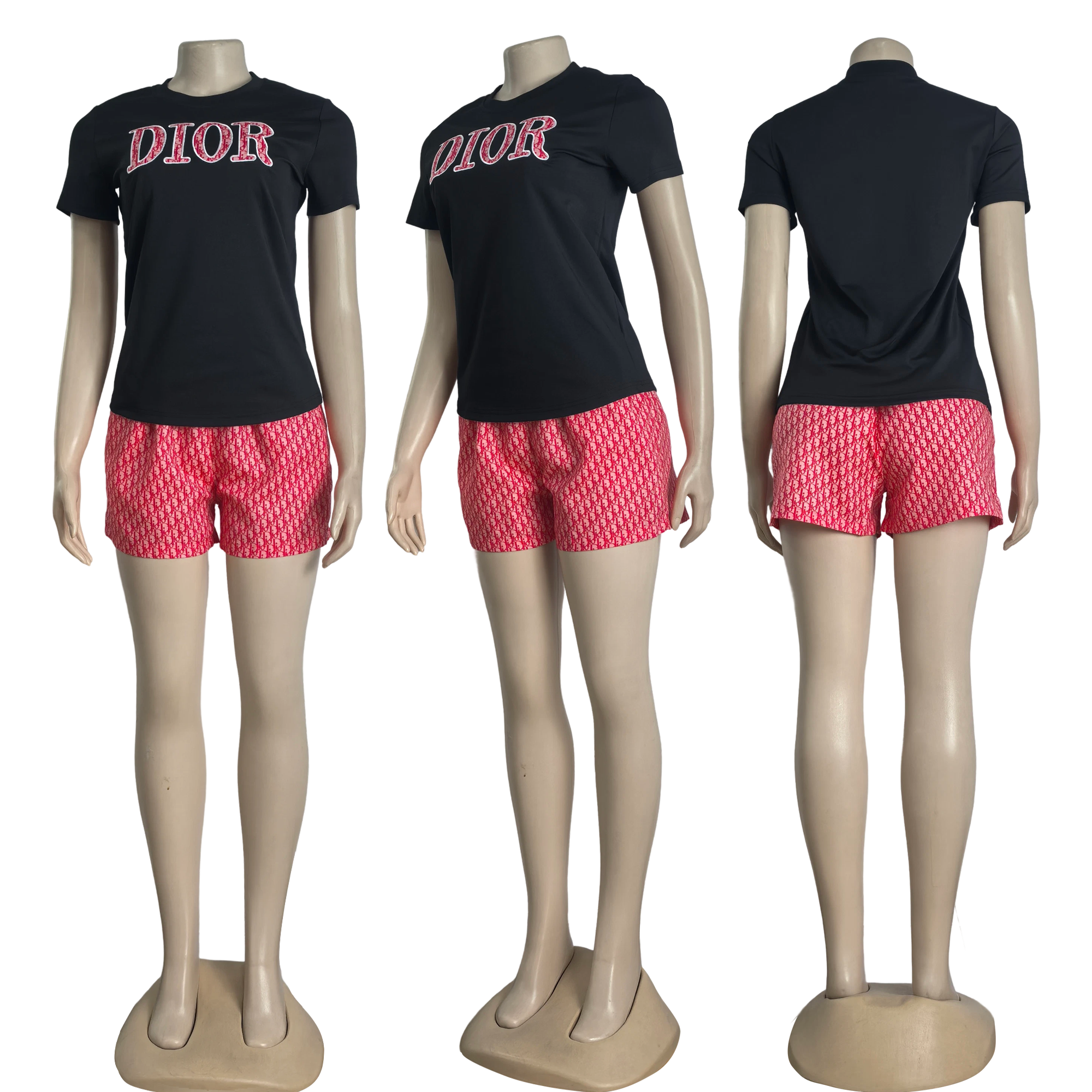 Women summer embroidery + printed short-sleeved top and shorts two-piece set 5