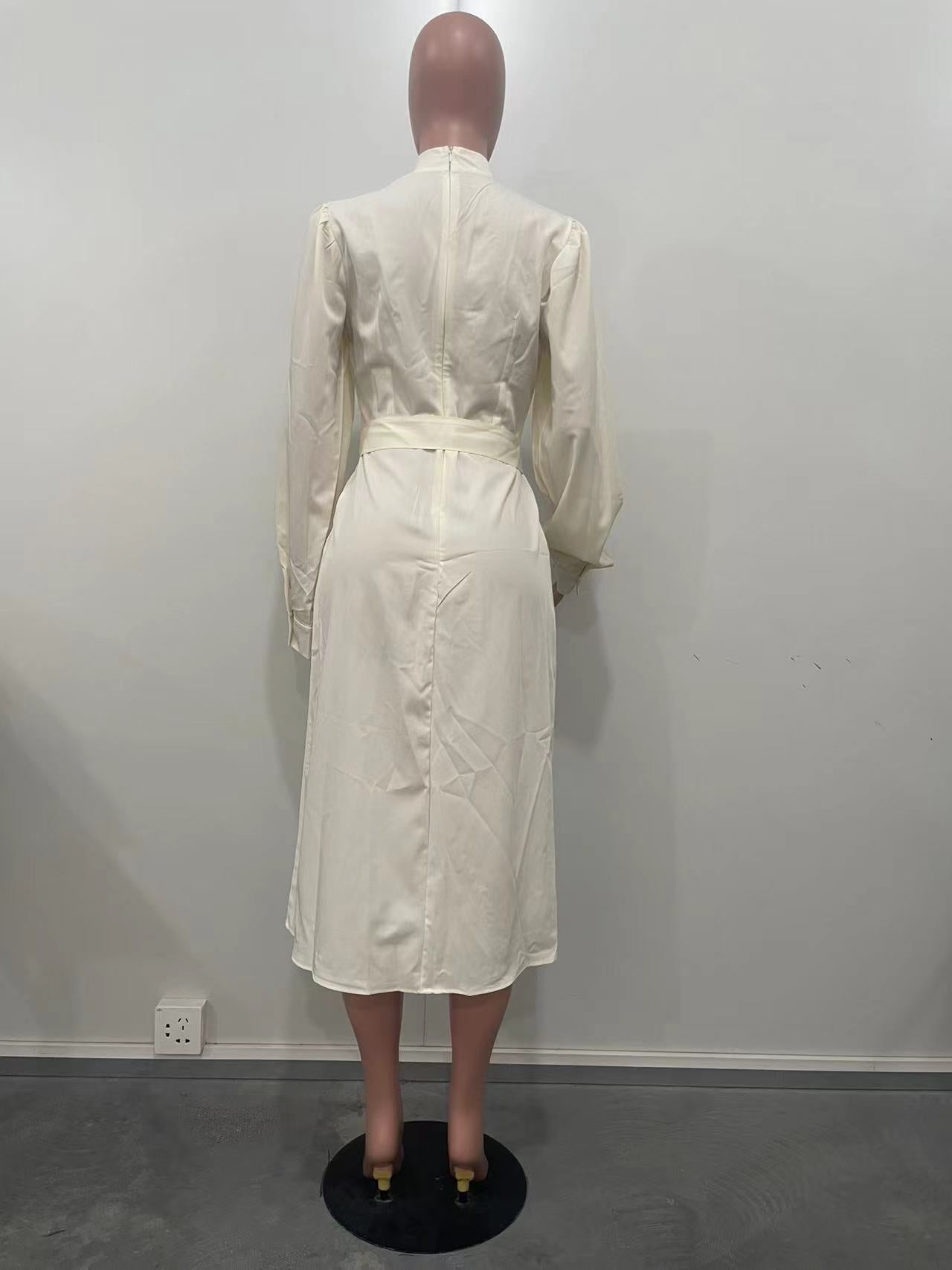 Women Solid Mid-High Neck Long Sleeve Dress 5