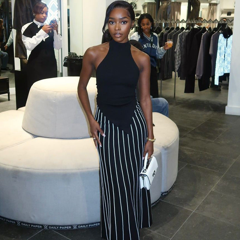 Women African Sleeveless Top and Striped Skirt Two Piece Set 6