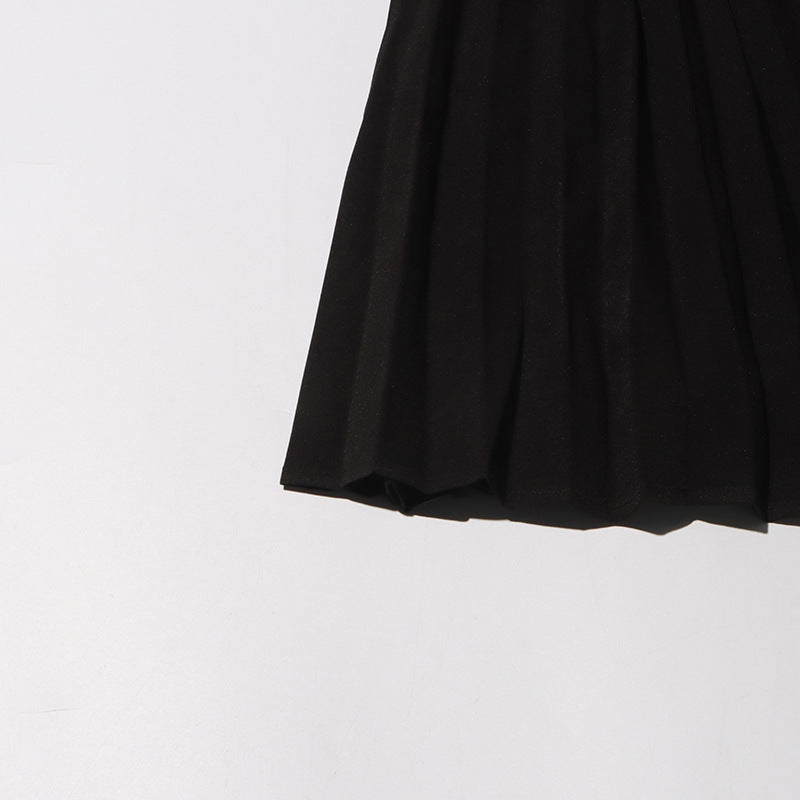 Off-Shoulder Strap Top High-Waist Pleated Skirt Two Piece Set 30