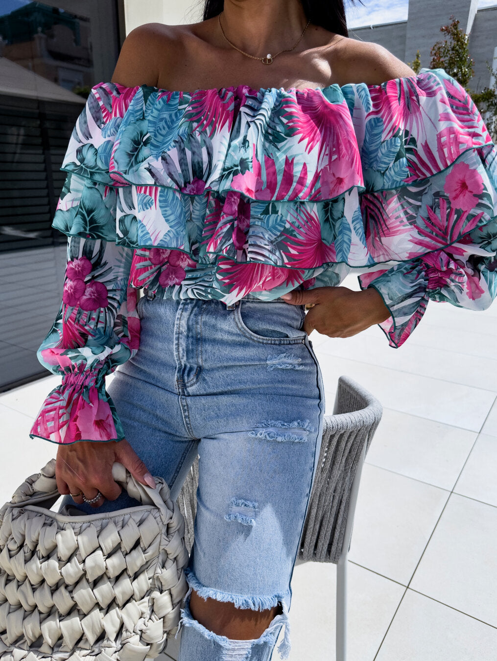 Autumn Sexy Fashion Off Shoulder Printed Shirt 11
