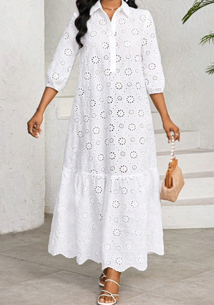 Women Fall Solid Cutout Casual Dress