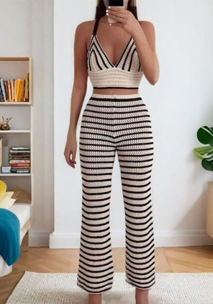 Women summer casual sexy top and trousers two-piece set