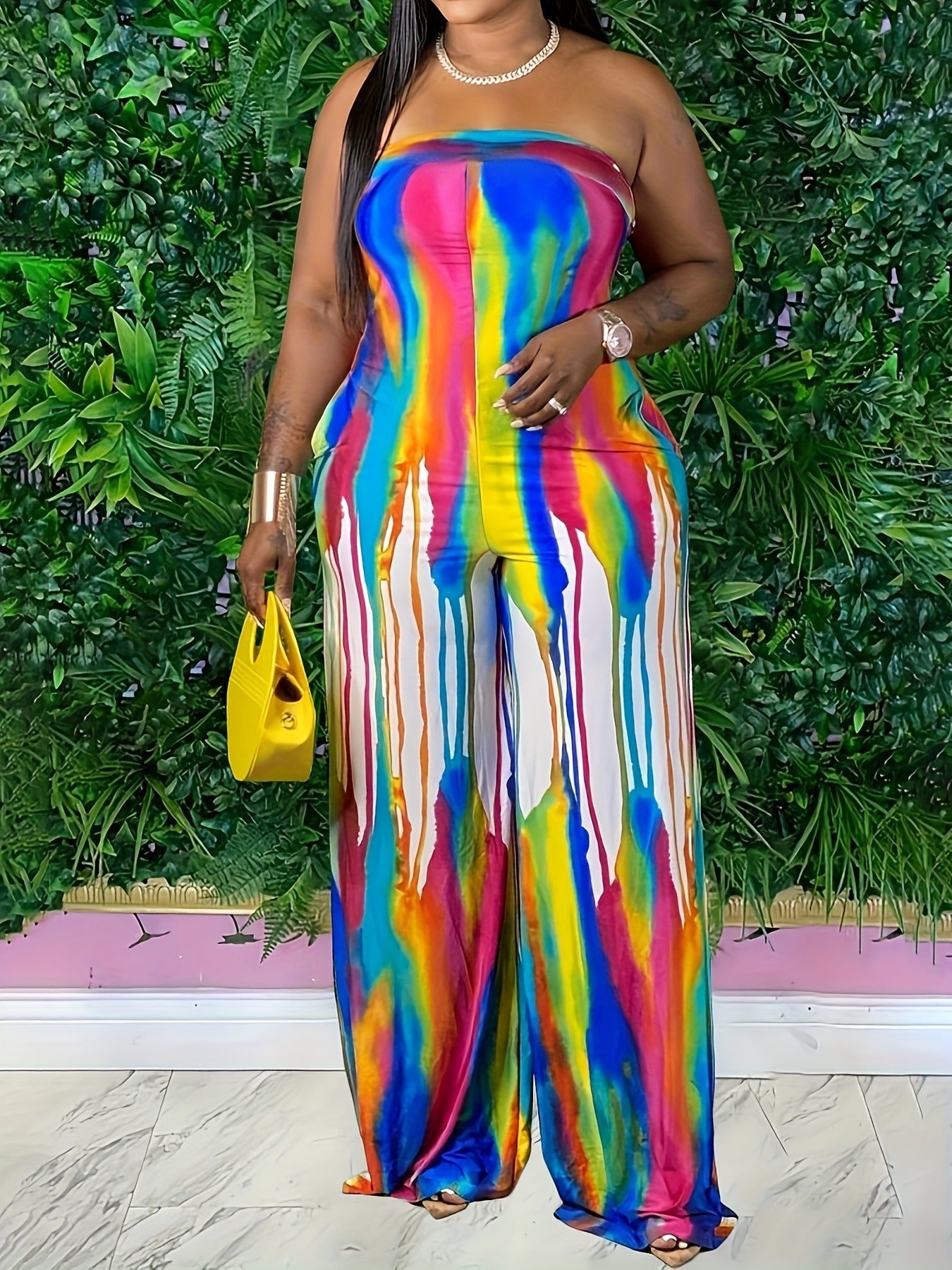 Women Rainbow Print Sexy Off-Shoulder Jumpsuit