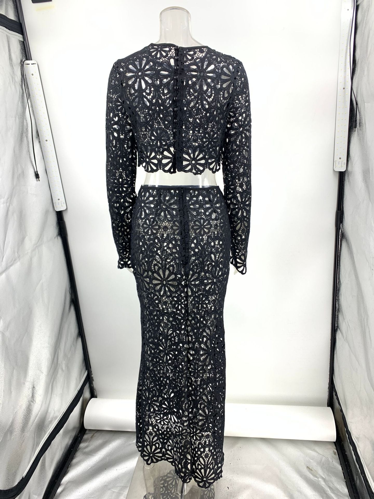 Fitted Lace Cut-Out Top & Skirt Two-Piece Set 27