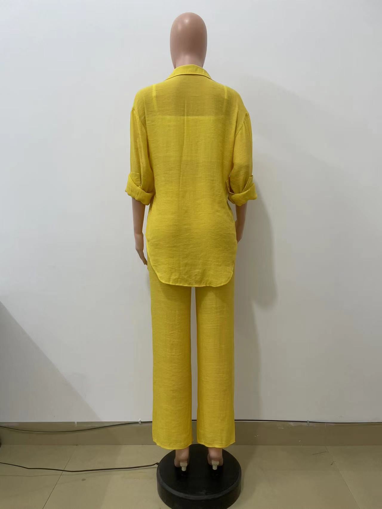 Women Casual long-sleeved shirt and straight pants two-piece set 13