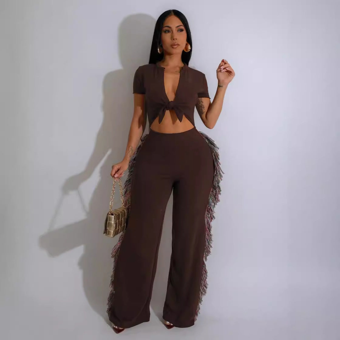 Women Sexy Lace-Up Tassel Jumpsuit 3