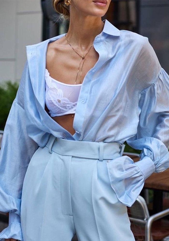 Women's fashion casual long-sleeved solid color shirt chic career top