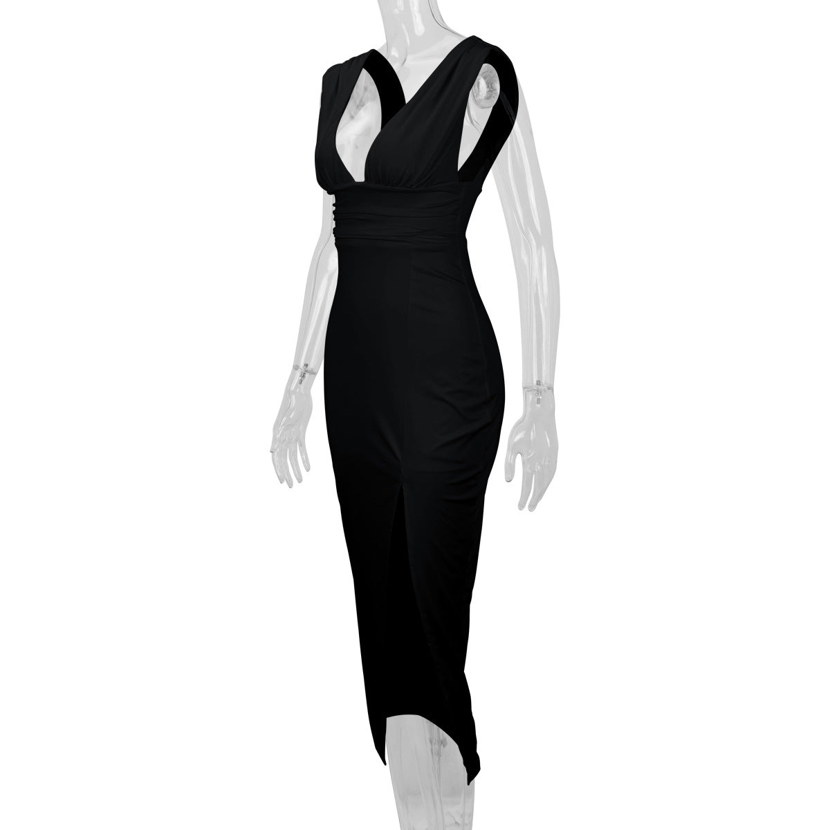 Women's Summer Fashion Deep V-Neck Slim Low Back Slit Sexy Dress 12