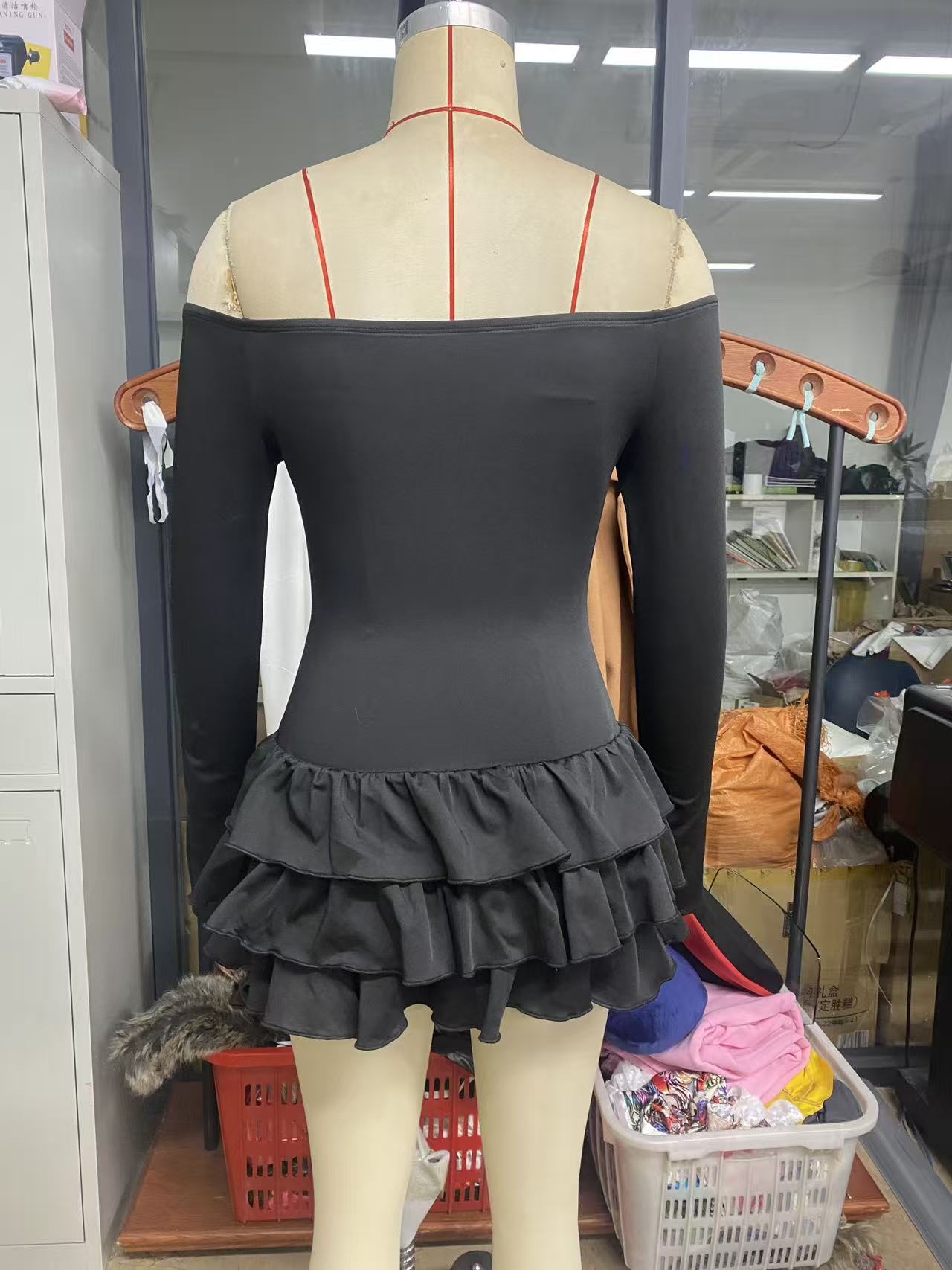 Women Spring/Autumn Round-Neck Pleated Sexy Elegant Bodycon Dress 9