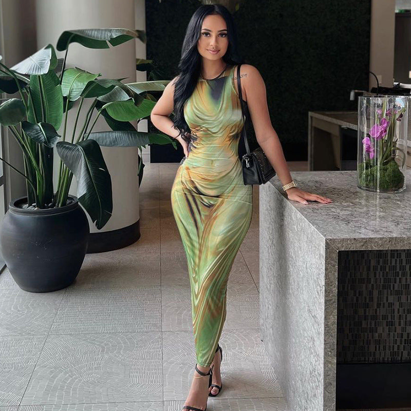 Women Summer Print Sexy Sleeveless Dress 3