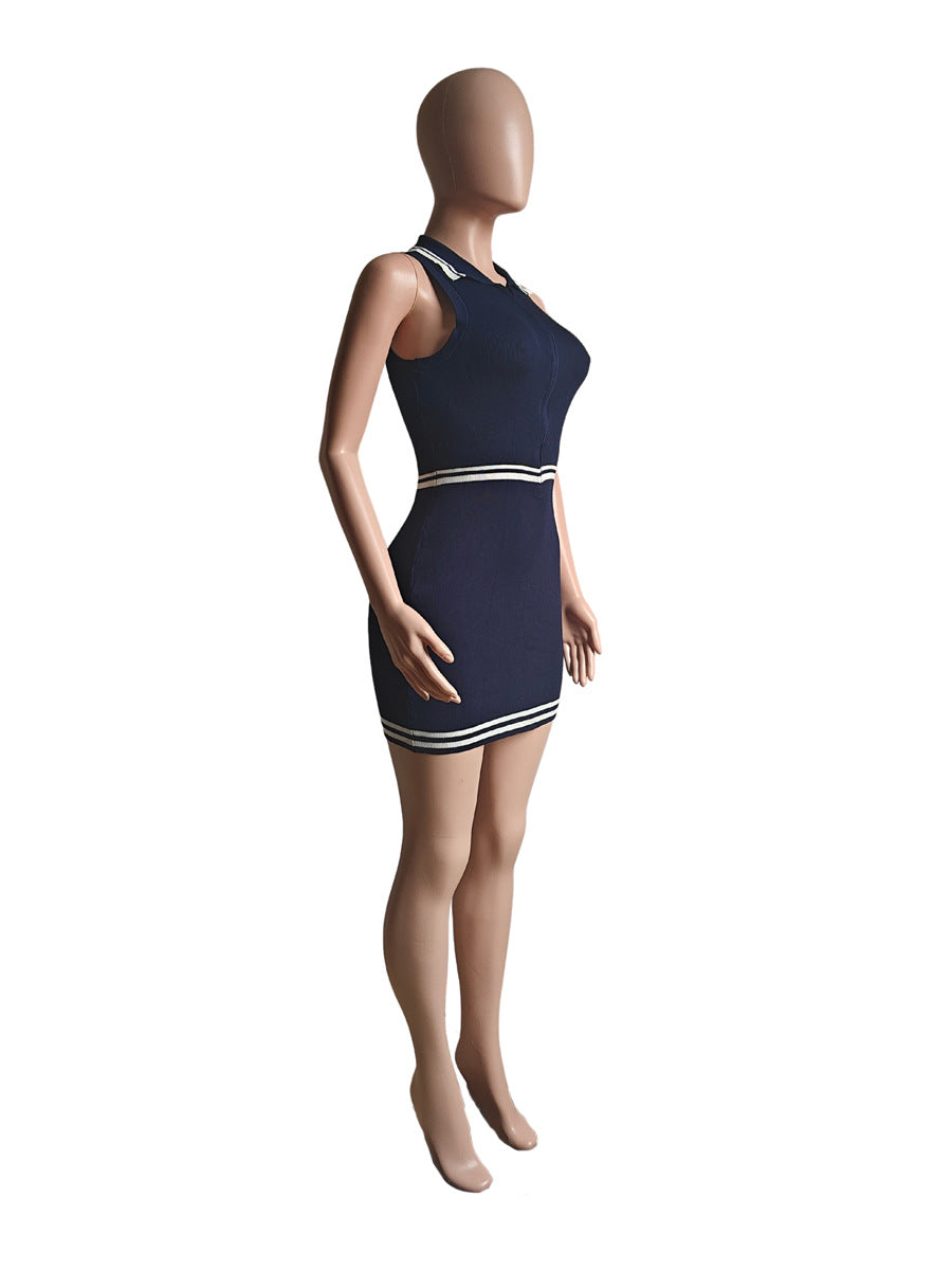 Women Polo neck zipper sleeveless knitting Dress 5