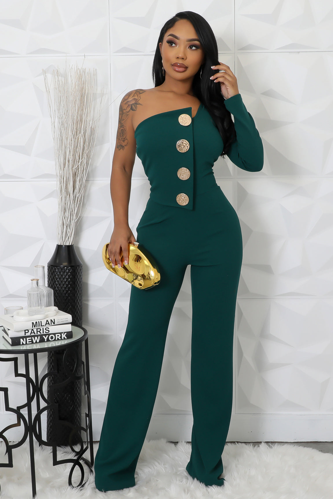 Women Sexy One Shoulder Long Sleeve Jumpsuits 15