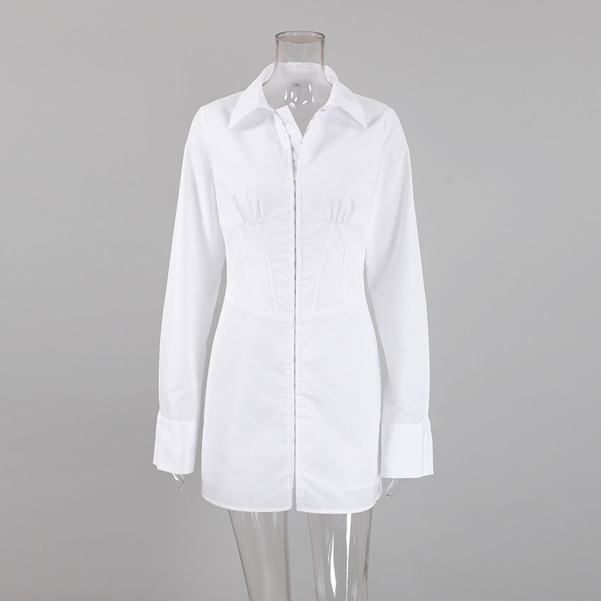 Women white long-sleeved shirt dress 8
