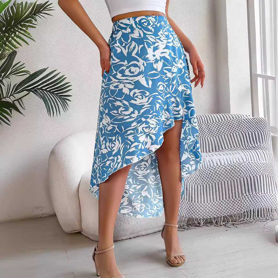 Spring Summer Floral Ruffled Irregular Skirt Women's Clothing 7