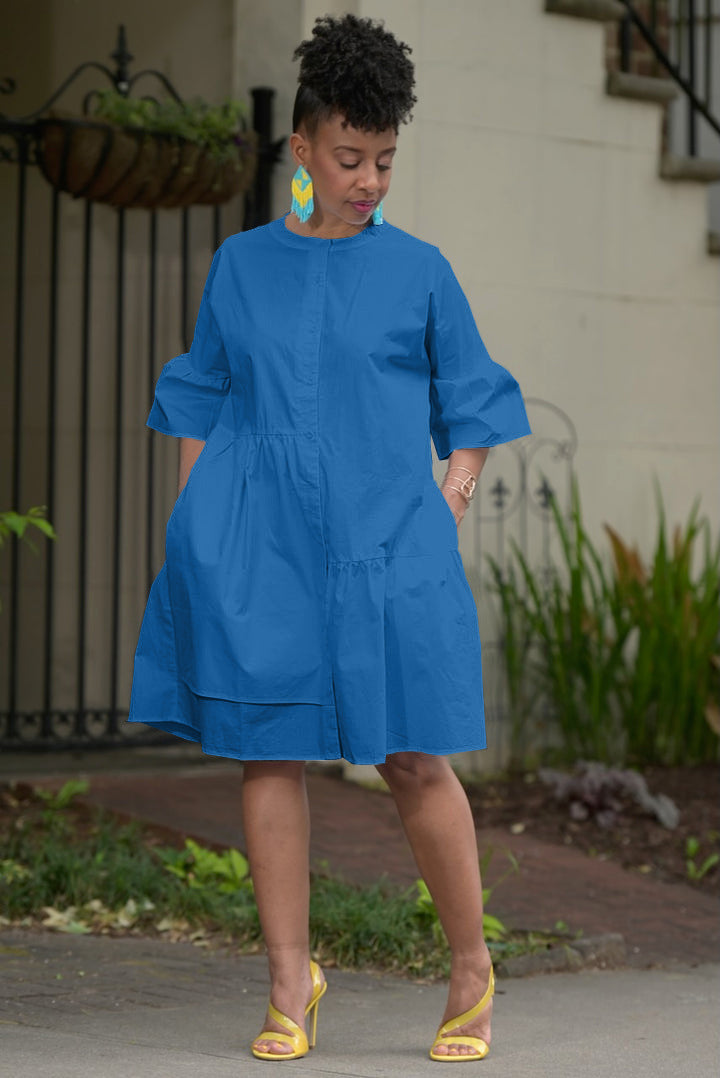 Spring Summer Bell Bottom Wide Sleeves Solid Color Women's Dress 15