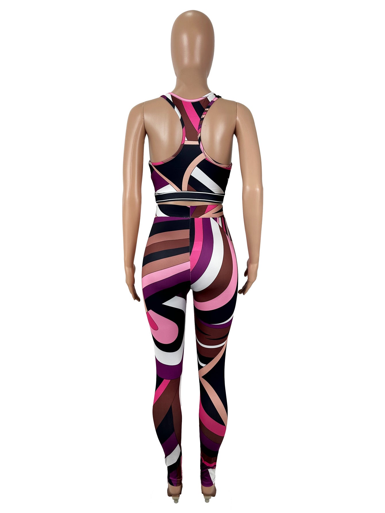 Women's Fashion Sexy Color-Blocking Print Top & Pants Set 6