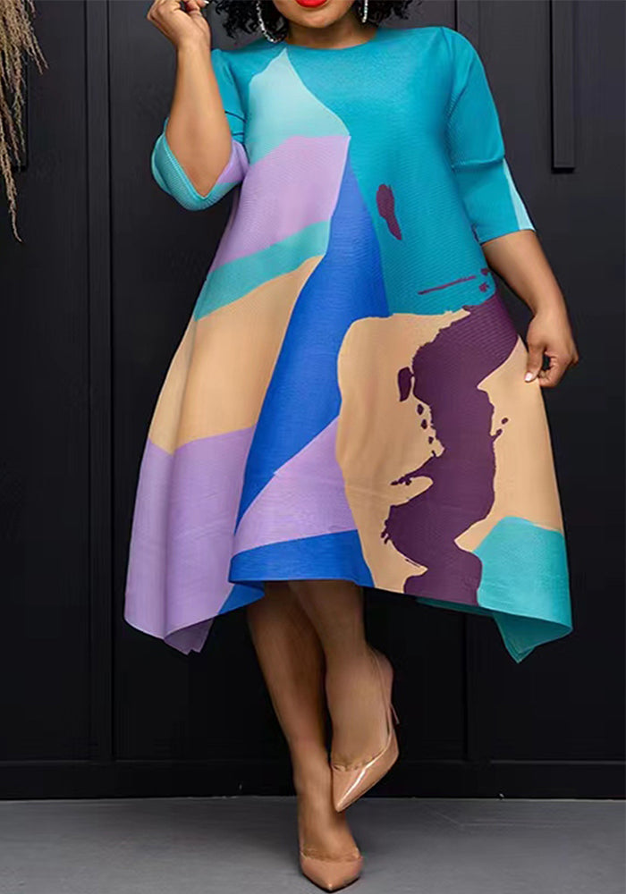 Plus Size Women Print cape dress