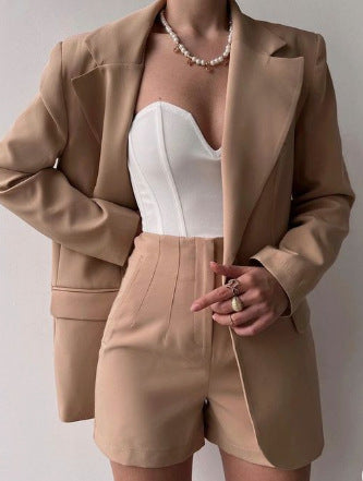 Women Long Sleeve Blazer and Shorts Two Piece Set 6