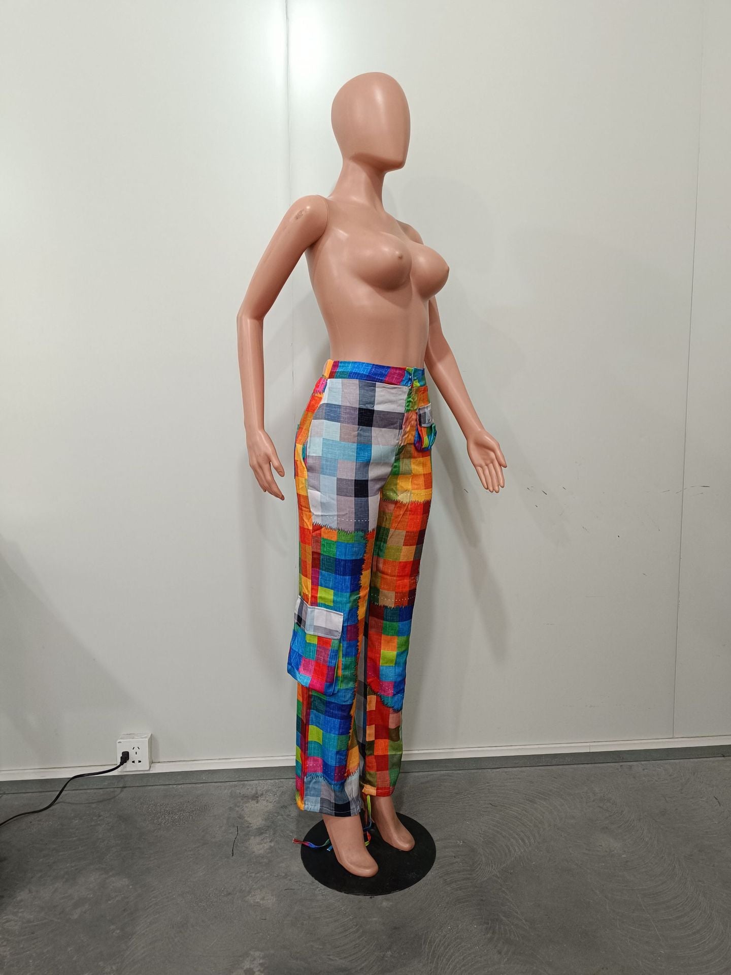 Fall/Winter Patchwork Multi-Pocket Asymmetric Positioning Print Cargo Pants 8