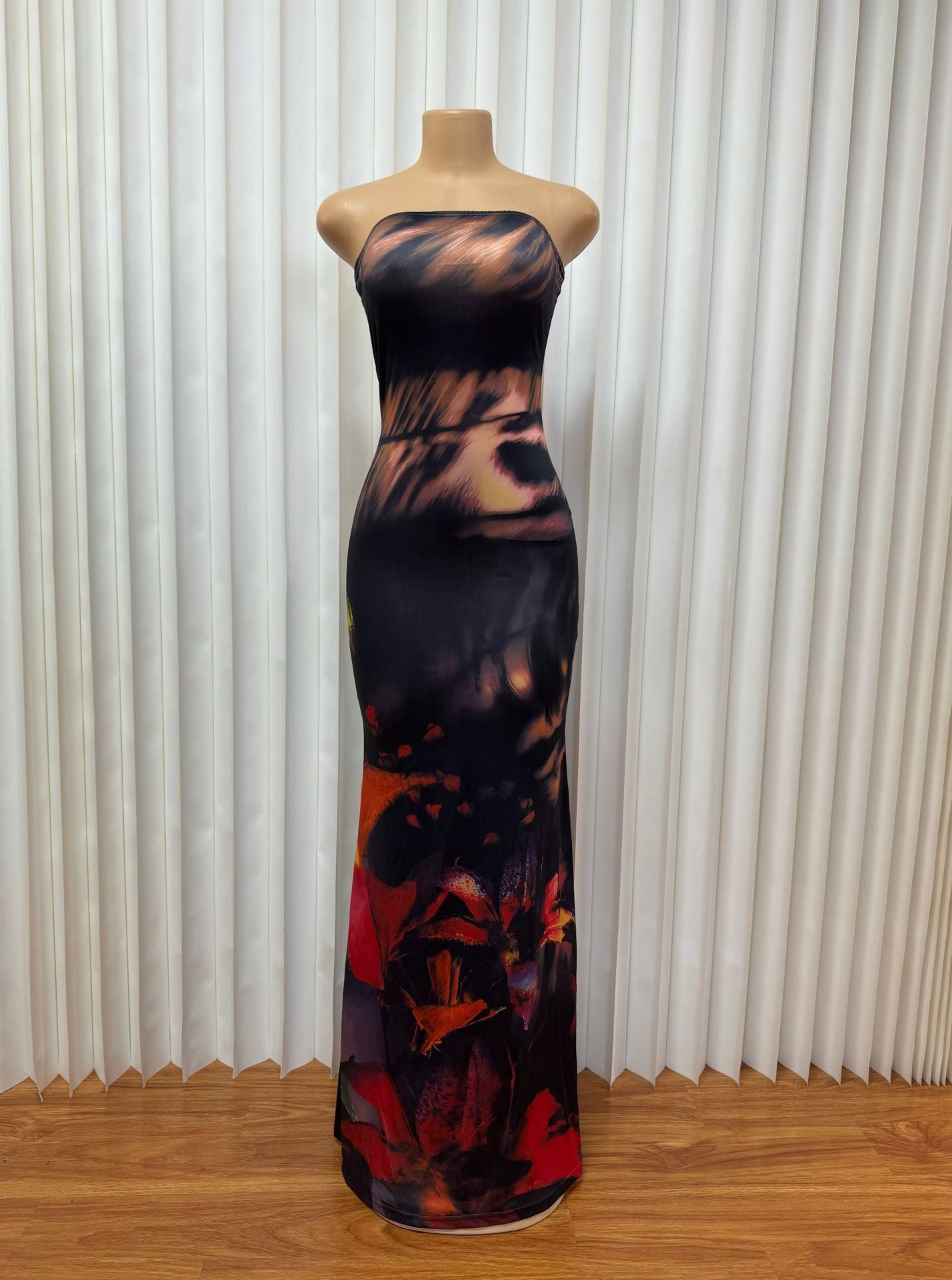 Women's Fashion Sexy Strapless Slim Low-Back Bodycon Long Dress 9