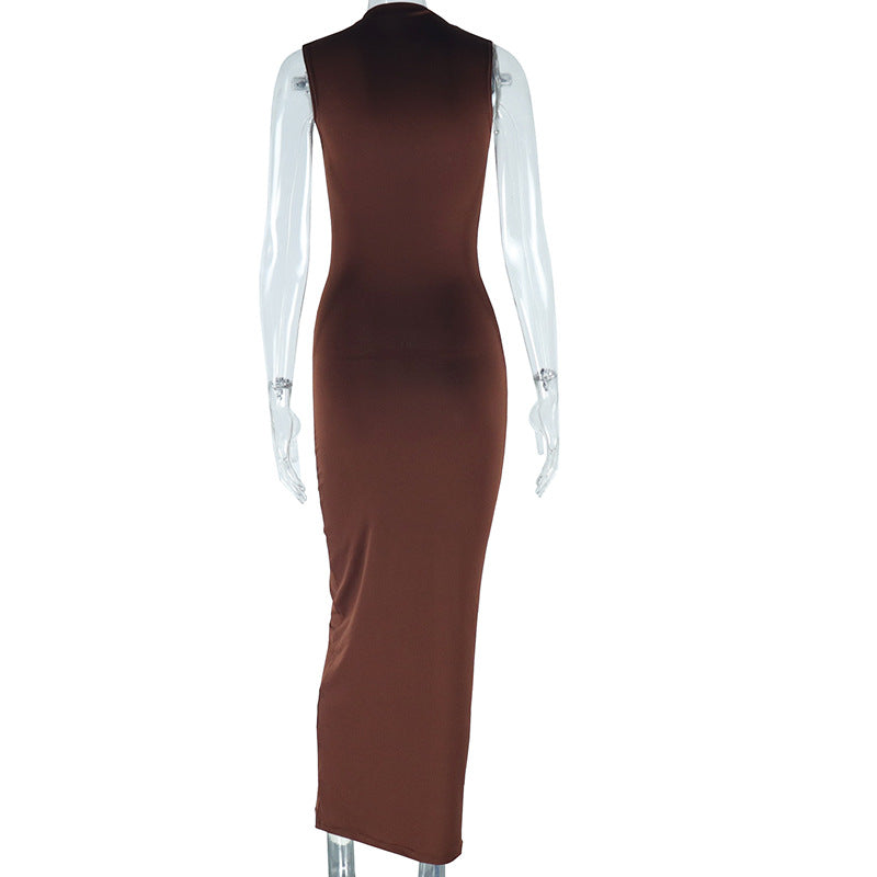 Women's Solid Color Sleeveless Round Neck Chic Casual Dress 10