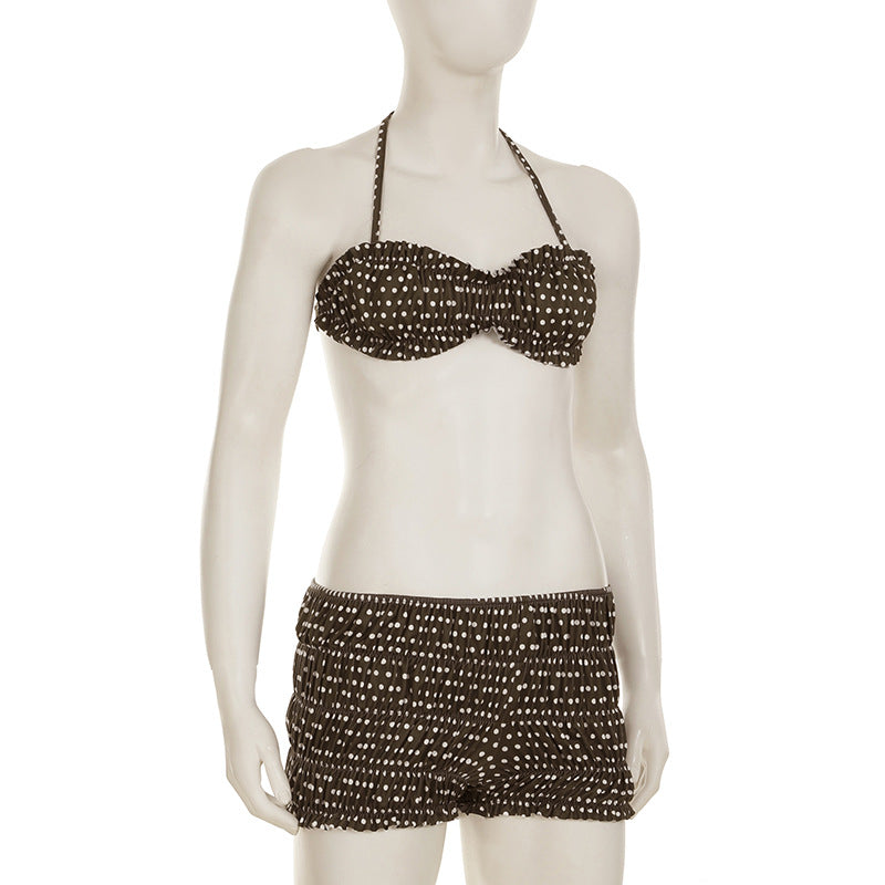 Sexy Low Back Lace-Up Swimsuit Polka Dot Bra and Boxer Bikini Set 11