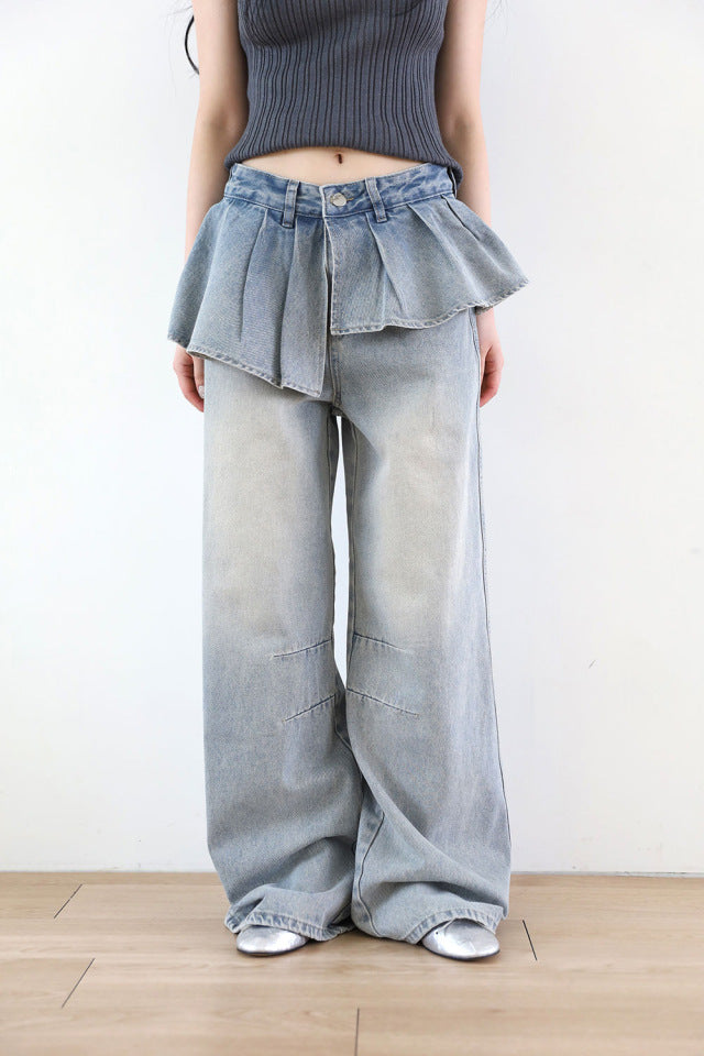 Women Spring Ruffle Denim Pants