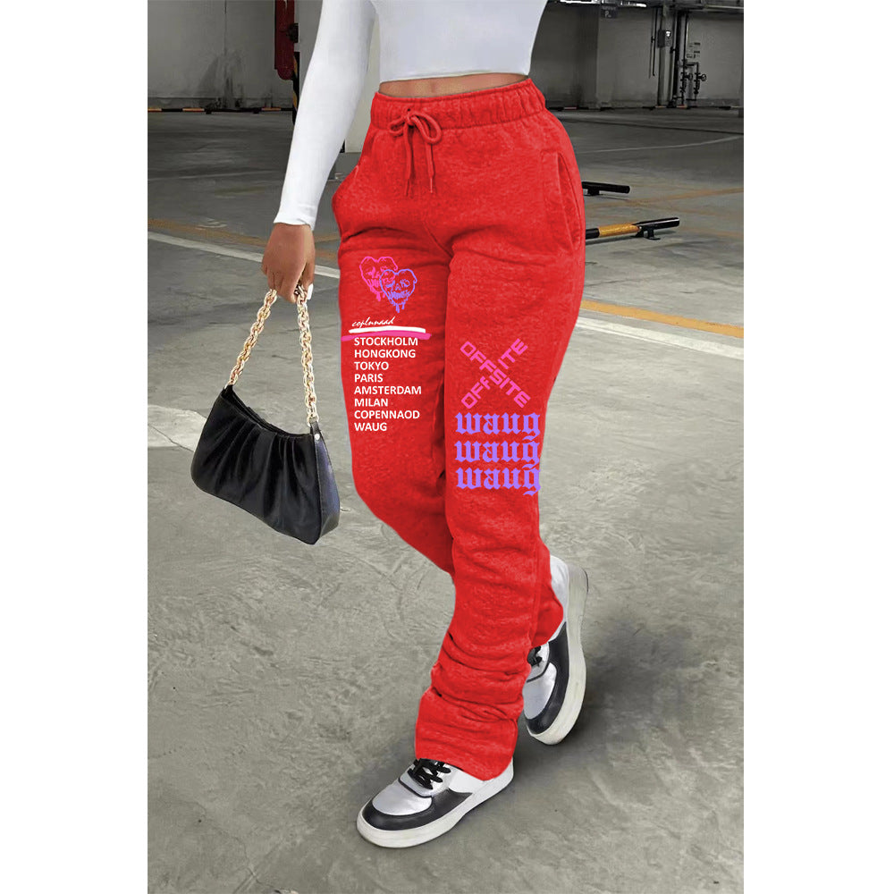 Women Fleece Sport Drawstring Pocket Stacked Pant 4