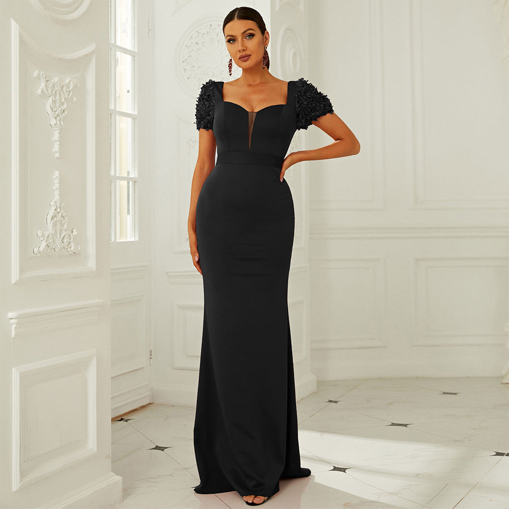 Women Short Sleeve Solid Evening Dress 7