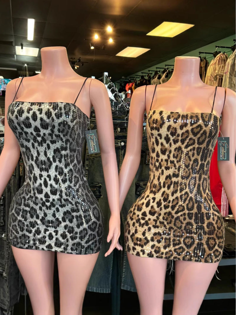 Women's Leopard Print Patchwork Sequin Bodycon Dress 6