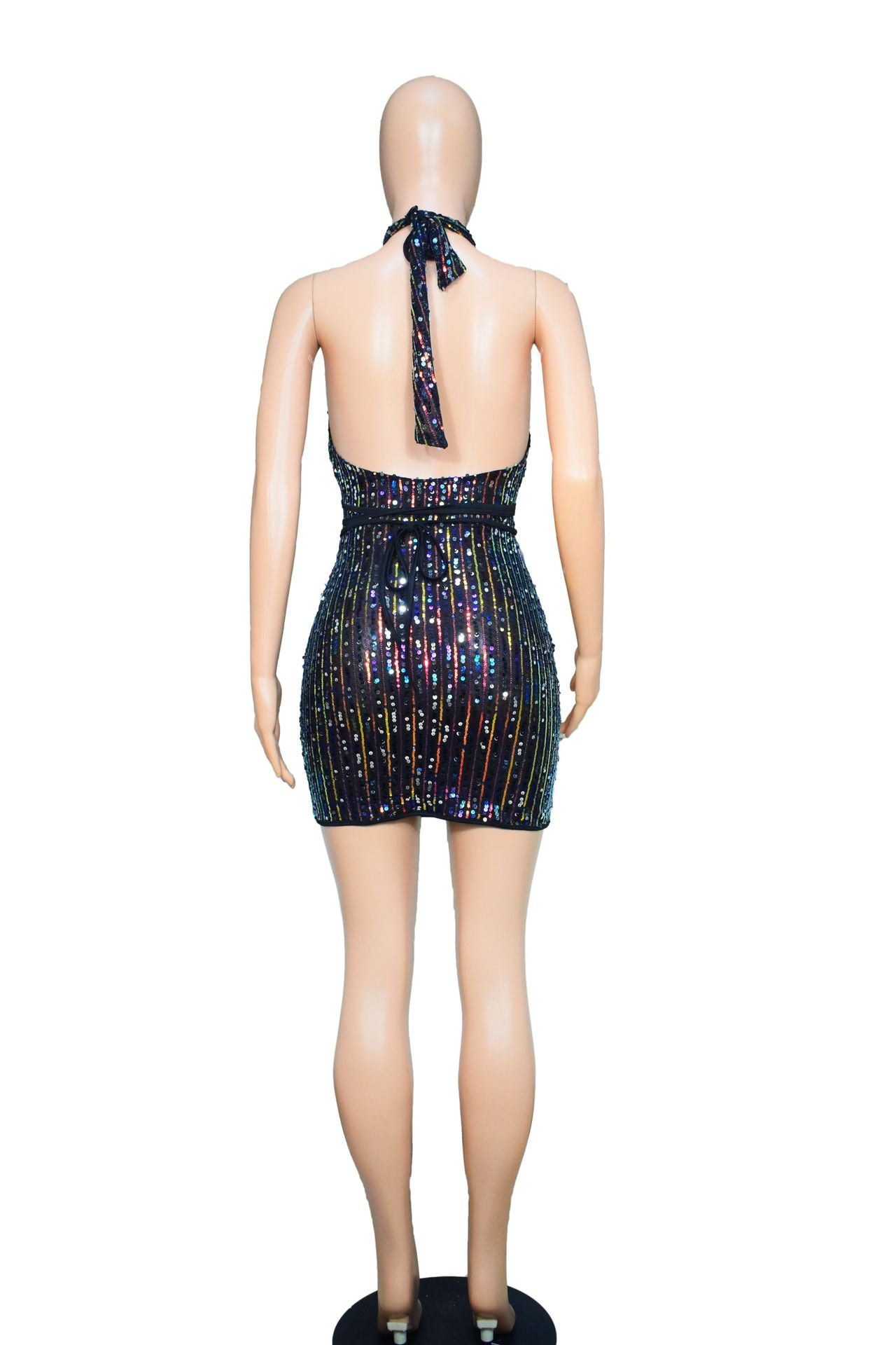 Women Sexy Backless Sequin Halter Bodycon Dress 10
