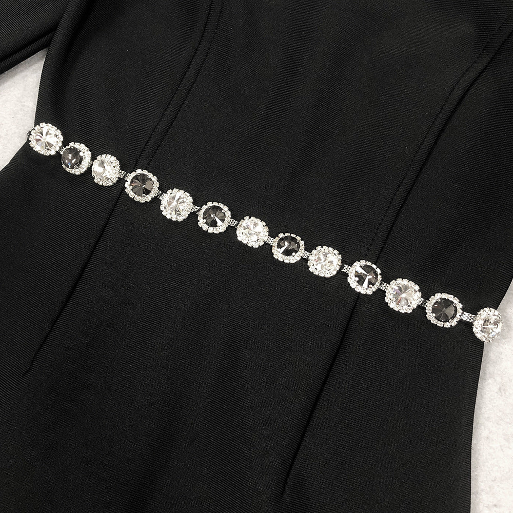 Sexy Fashion Slim Long Sleeve Bandage Beaded Women's Short Dress 8