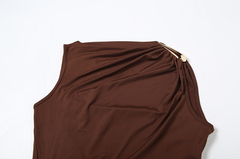 Women Fall Solid Metallic Sleeveless Sexy Slit Dress 20