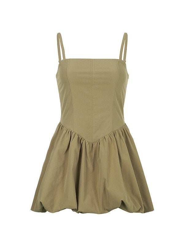 Summer Strap Pleated Mini Puffy Dress 7