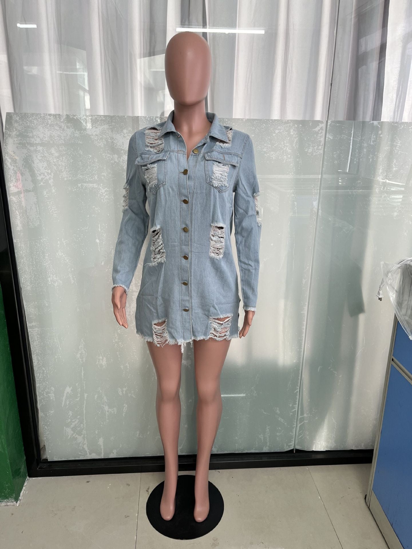 Women Tassel Ripped Long Sleeve Denim Jacket 8