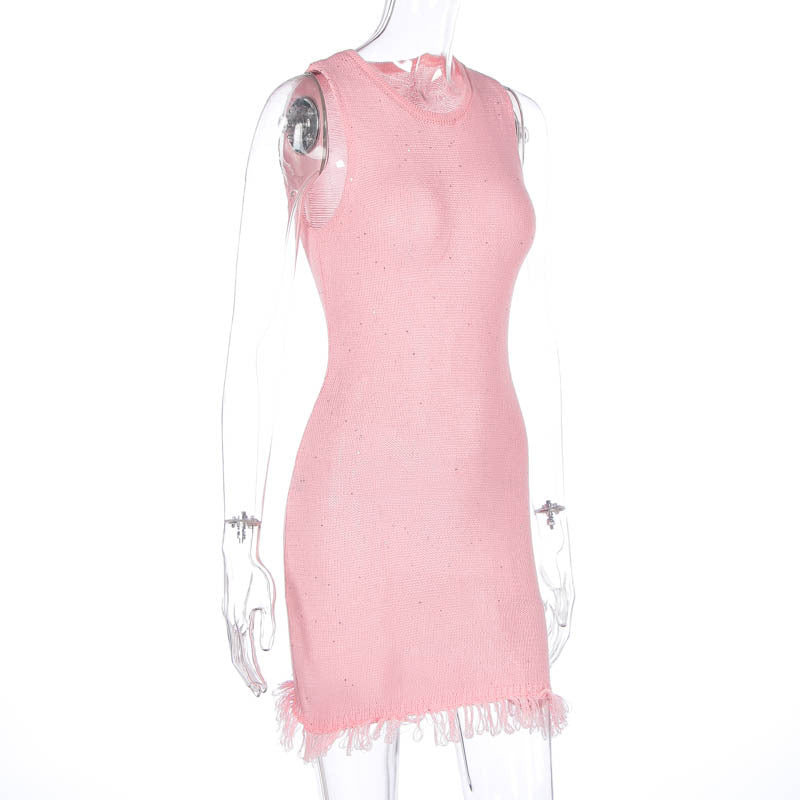 Women's Summer Fashion Round Neck Sleeveless Slim Sexy Bodycon Dress 7