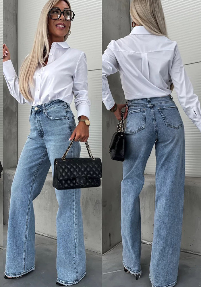 Ladies High Waist Elastic Denim Trousers