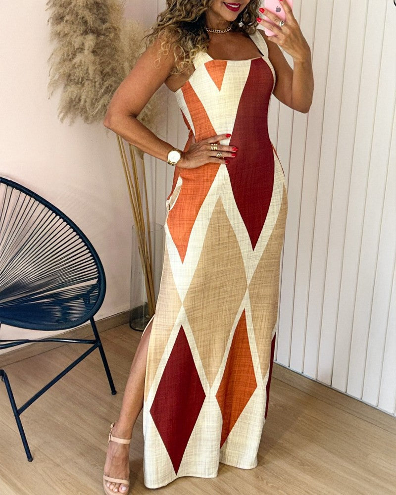 Women Summer Contrast Sexy Stretchy Printed Retro Sundress