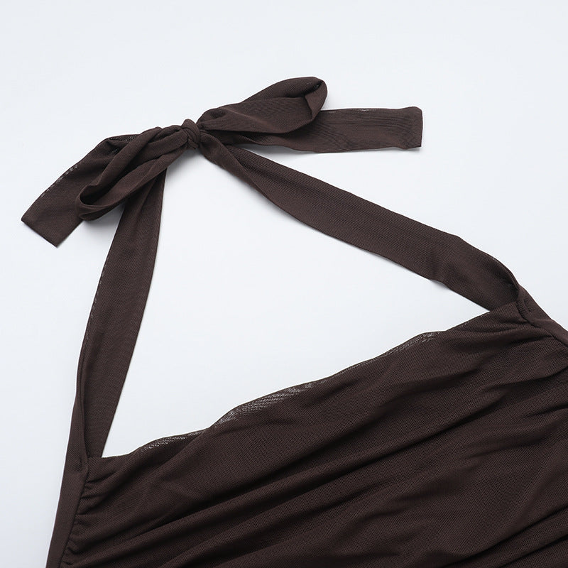 Women summer backless halter neck mesh see-through dress 14