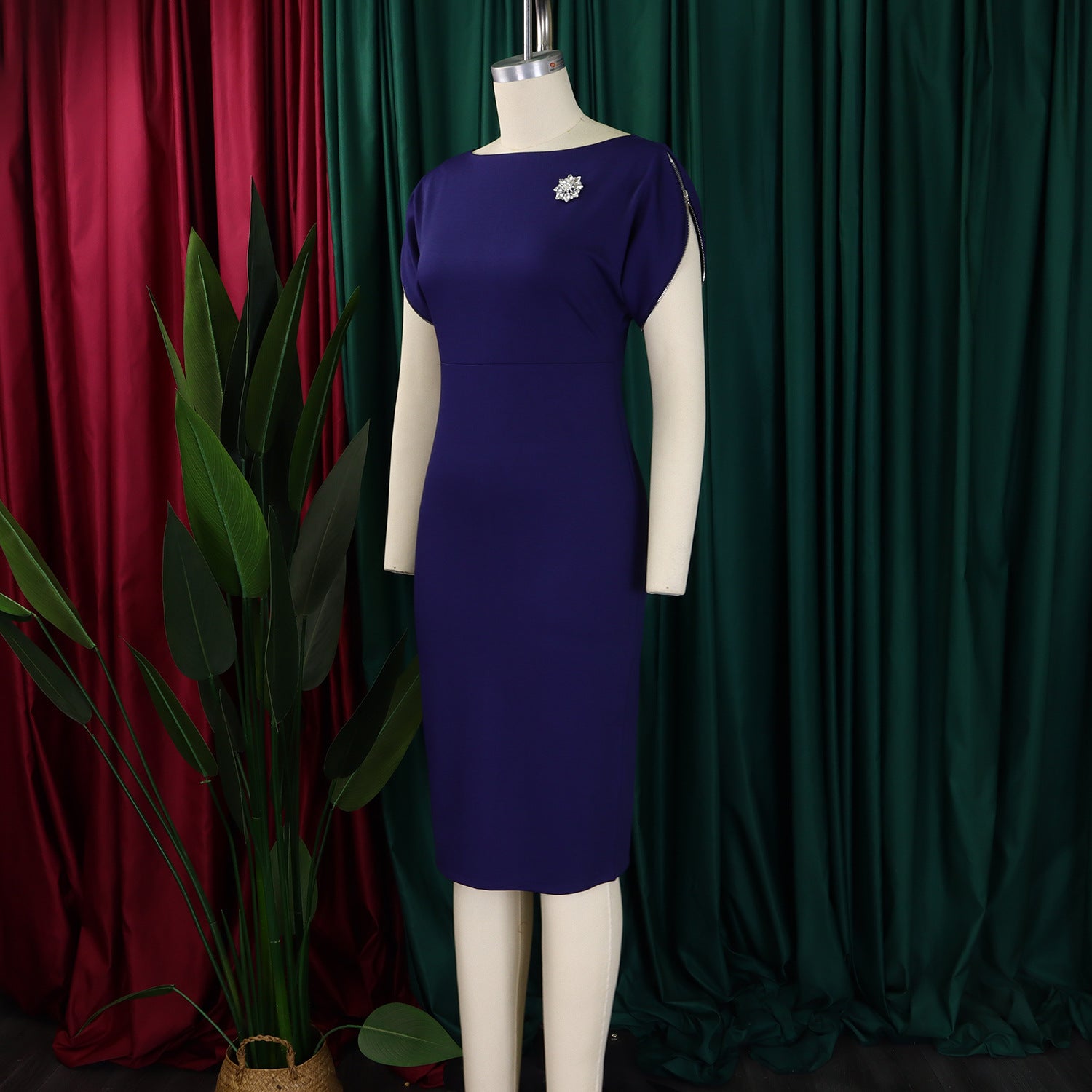 Plus Size African Round-Neck Short-Sleeve Chic Elegant Ol Bodycon Dress 25