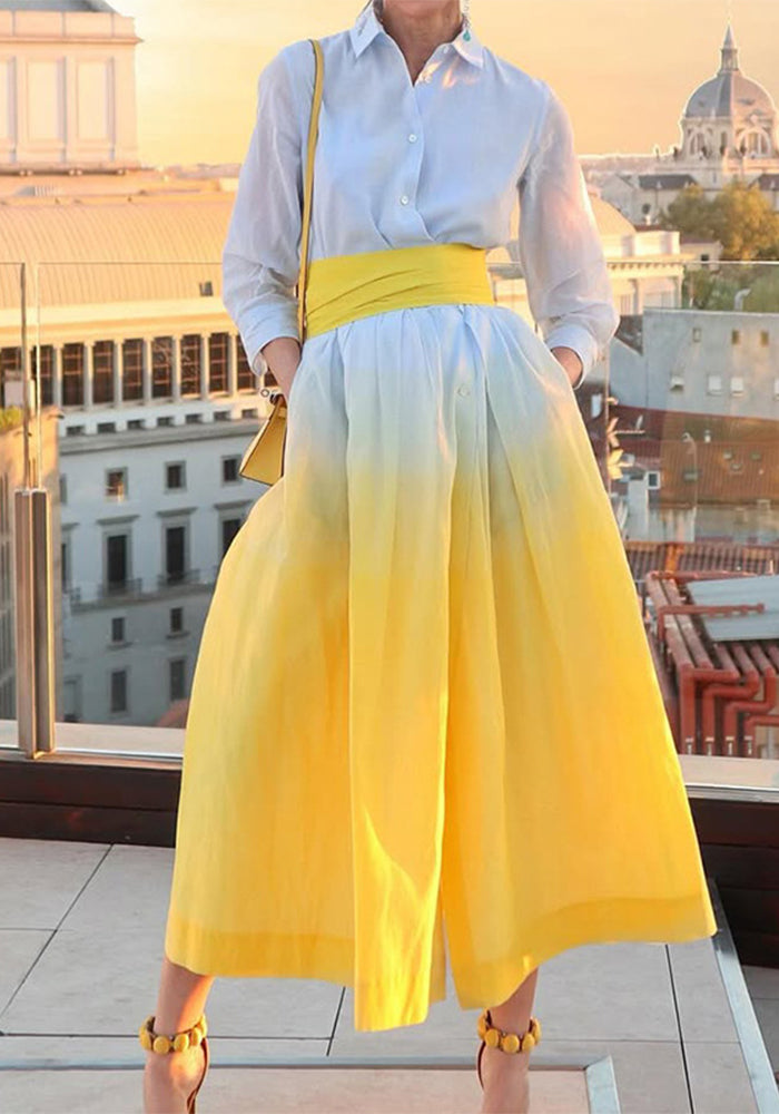 Summer Women's Fashion Gradient Long Sleeve Loose Tie Waist Shirt Dress