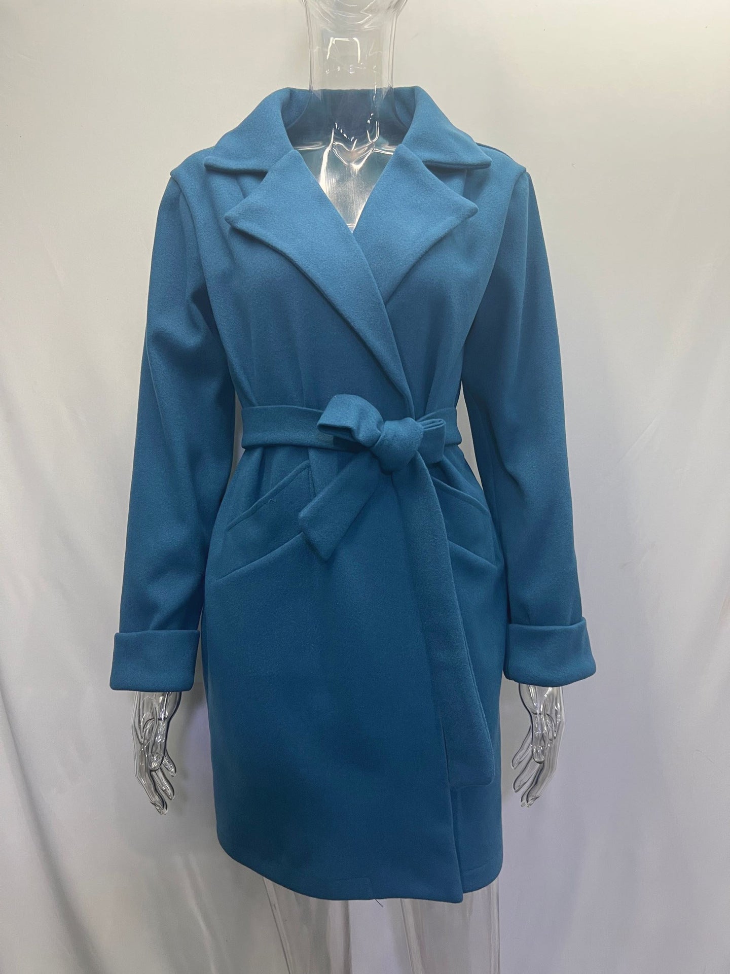 Women Belt Turndown Collar Coat 26