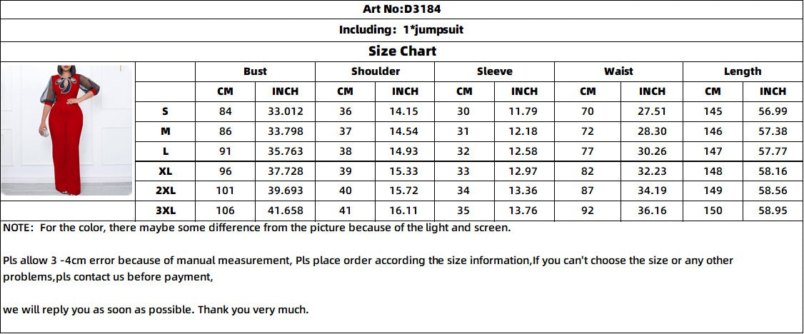 Women'S Summer Short Sleeve Puff Sleeve Beaded Sexy Wide Leg Slim Waist Plus Size Jumpsuit 11