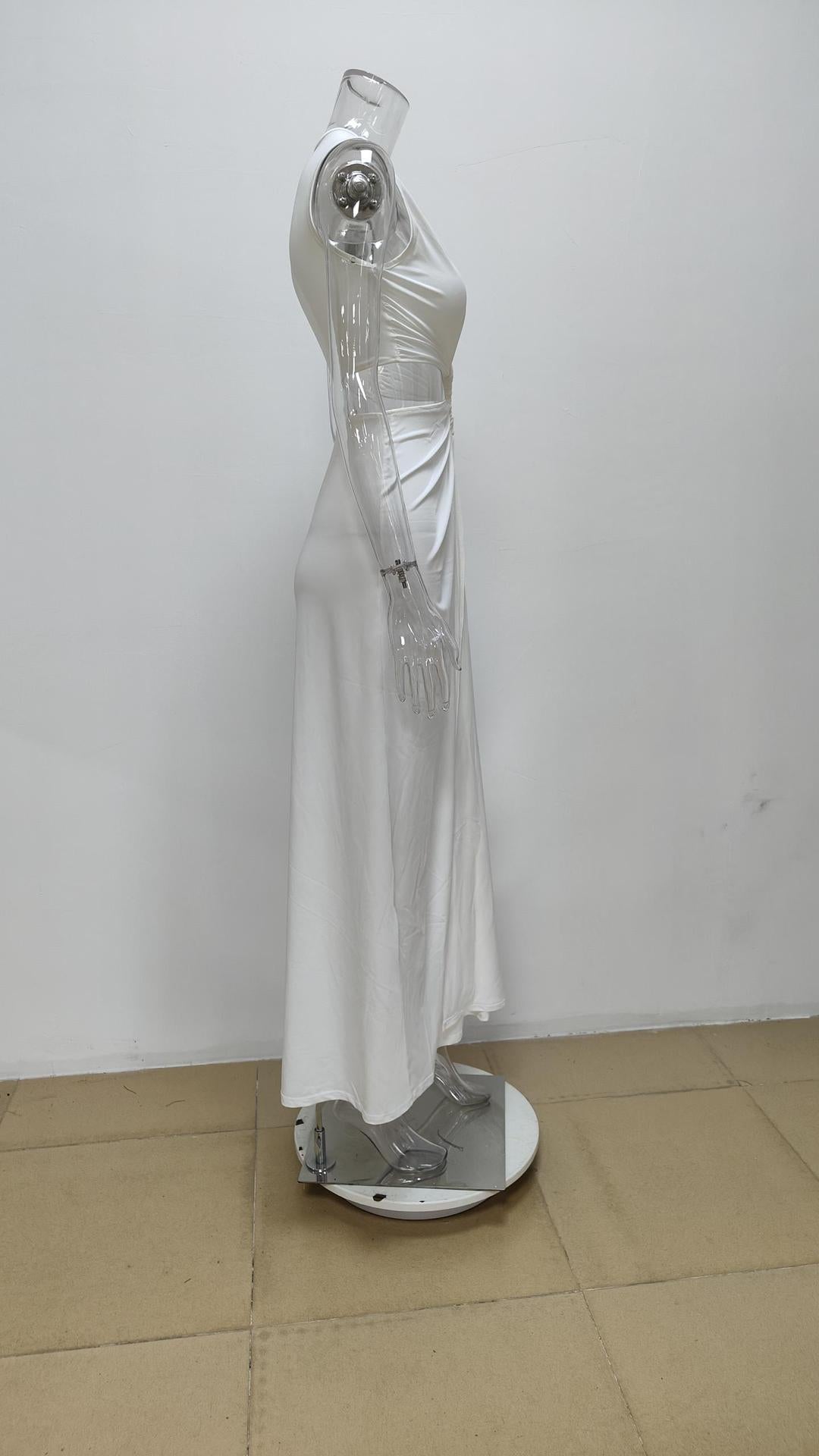 Women's Summer Hollow Knot Slit V-Neck Sleeveless Pleated Irregular Dress 12