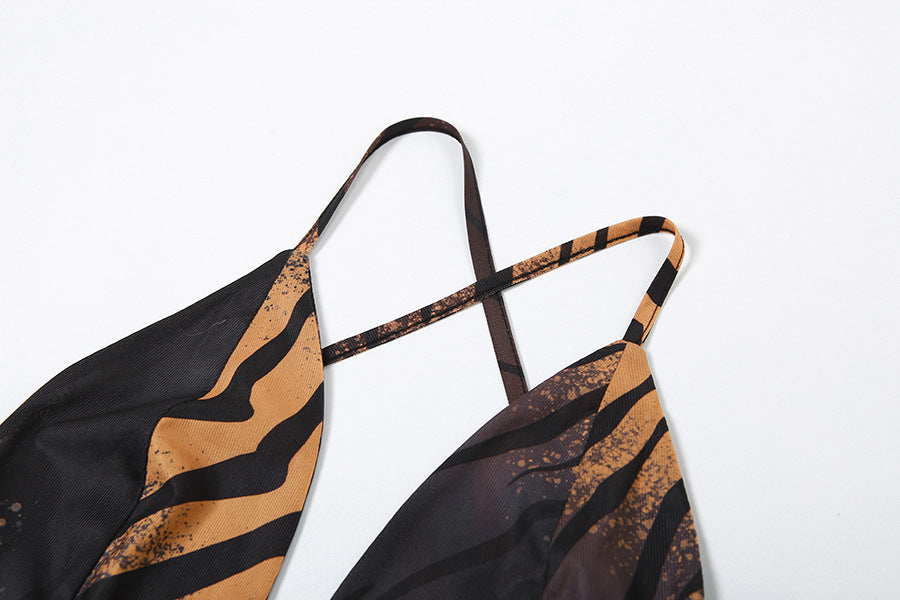 Women Spring and Summer Sexy V-Neck Backless Print Dress 10