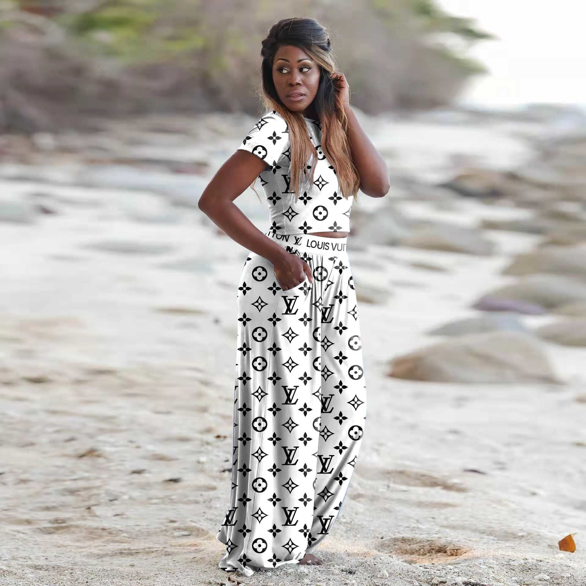 Women's Summer Sexy Short Sleeve Wide Leg Two-Piece Pants Set 17