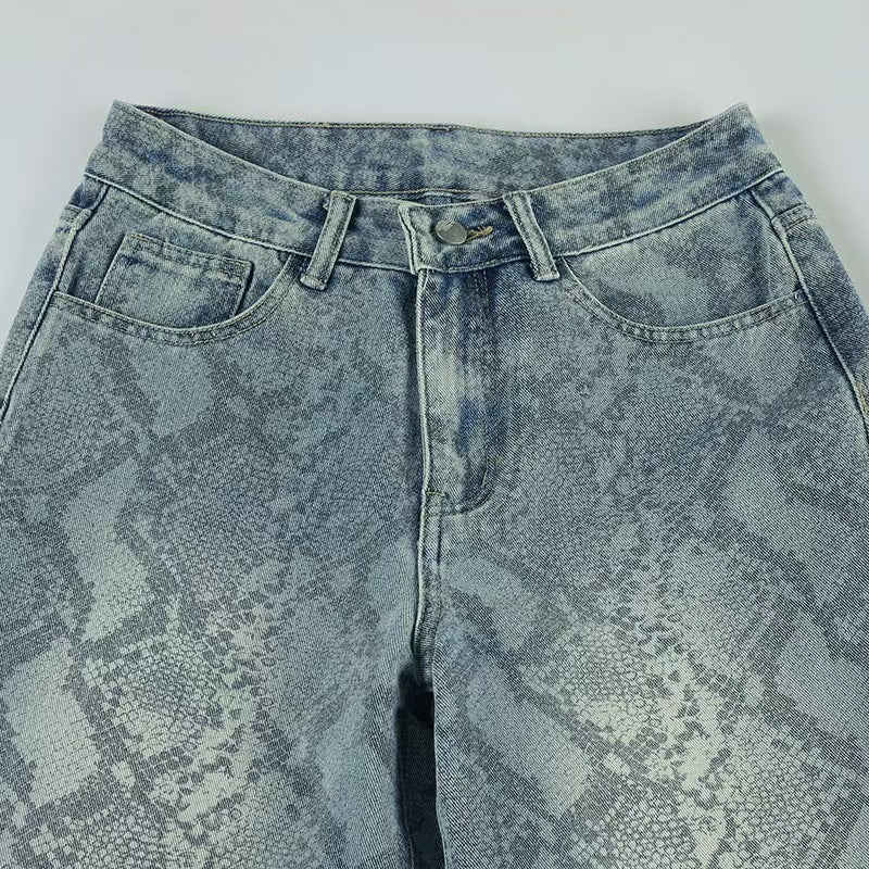 Women casual snake print denim Pant 14