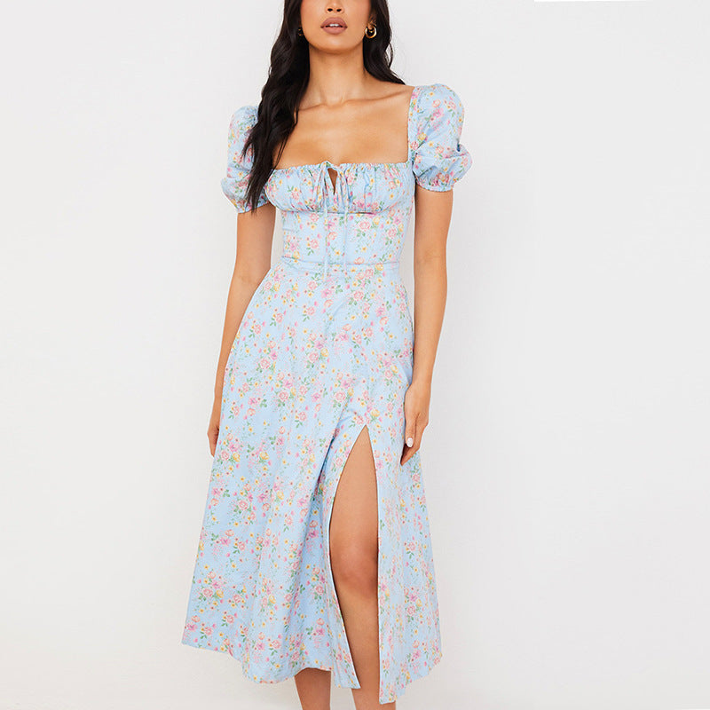 Square Neck Long Floral Summer Dress 8