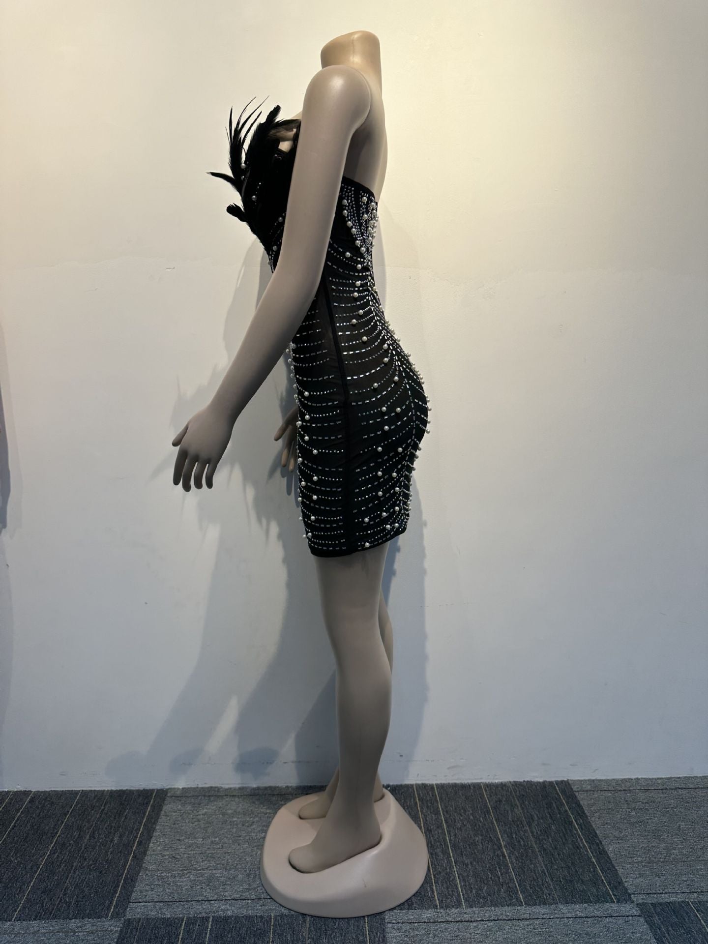 Sexy Feather Beaded Pearl Tight Fitting Bodycon Dress 23